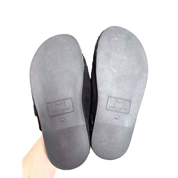 Marc Fisher Sandals Womens Size 6 Leather Black Fresno Shearling Sherpa Slides - Picture 9 of 10